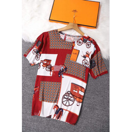 Replica Hermes Red Patchwork Horse Print T-Shirt