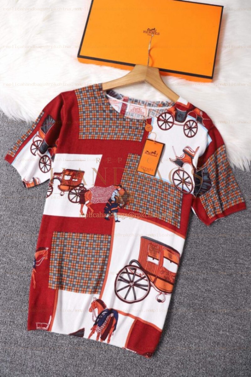 Replica Hermes Red Patchwork Horse Print T-Shirt