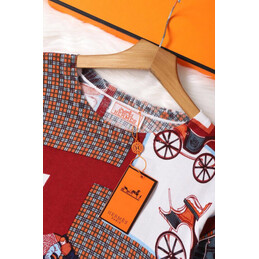Replica Hermes Red Patchwork Horse Print T-Shirt