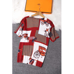 Replica Hermes Red Patchwork Horse Print T-Shirt