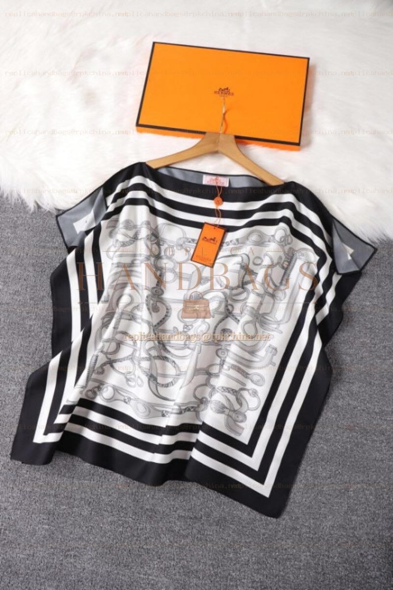 Replica Hermes White Black Geometric Print Shirt