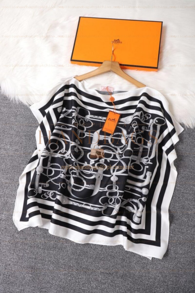 Replica Hermes Black White Geometric Print Shirt