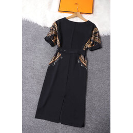 Replica Hermes Black Short Sleeve Belted Dress