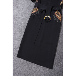 Replica Hermes Black Short Sleeve Belted Dress