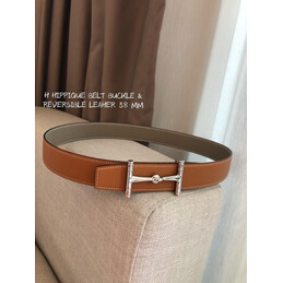Hermes replica Brown Reversible Horsebit Buckle Leather Belt