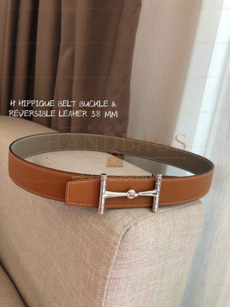 Hermes replica Brown Reversible Horsebit Buckle Leather Belt
