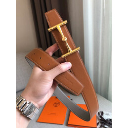 Hermes replica Brown Reversible Horsebit Buckle Leather Belt