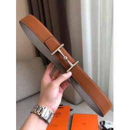 Hermes replica Brown Reversible Horsebit Buckle Leather Belt