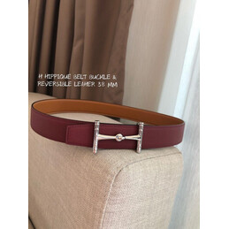 Hermes replica Burgundy Reversible Horsebit Buckle Leather Belt