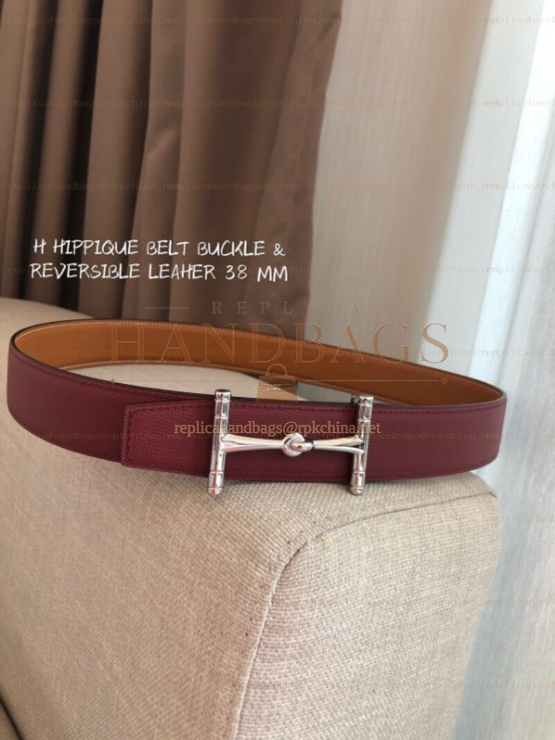 Hermes replica Burgundy Reversible Horsebit Buckle Leather Belt