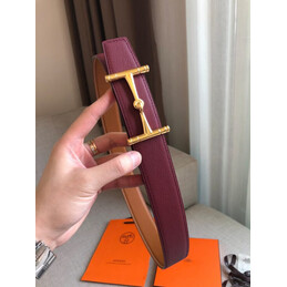 Hermes replica Burgundy Reversible Horsebit Buckle Leather Belt