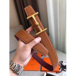 Hermes replica Burgundy Reversible Horsebit Buckle Leather Belt