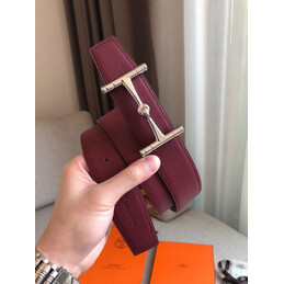 Hermes replica Burgundy Reversible Horsebit Buckle Leather Belt