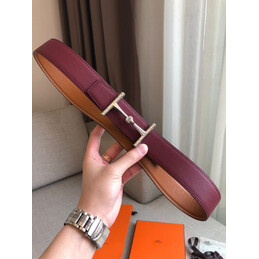 Hermes replica Burgundy Reversible Horsebit Buckle Leather Belt