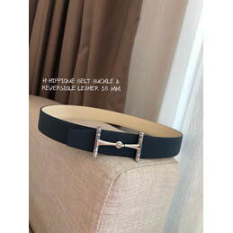 Hermes replica Black and Cream Reversible Horsebit Buckle Leather Belt