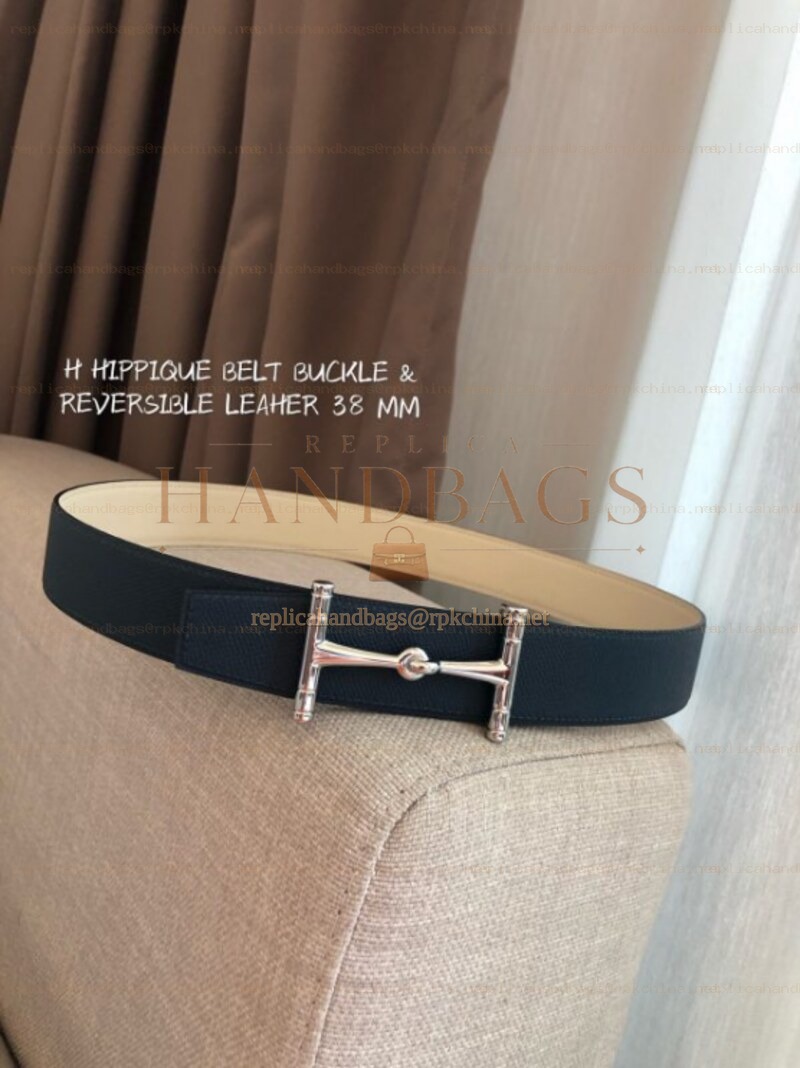 Hermes replica Black and Cream Reversible Horsebit Buckle Leather Belt