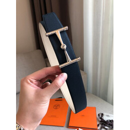 Hermes replica Black and Cream Reversible Horsebit Buckle Leather Belt