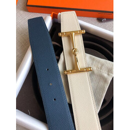 Hermes replica Black and Cream Reversible Horsebit Buckle Leather Belt