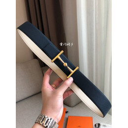 Hermes replica Black and Cream Reversible Horsebit Buckle Leather Belt