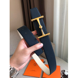 Hermes replica Black and Cream Reversible Horsebit Buckle Leather Belt