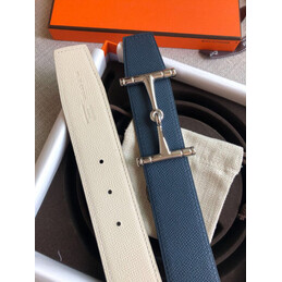 Hermes replica Black and Cream Reversible Horsebit Buckle Leather Belt