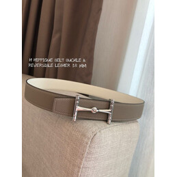 Hermes replica Taupe and Cream Reversible Horsebit Buckle Leather Belt