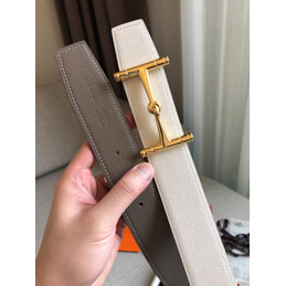 Hermes replica Taupe and Cream Reversible Horsebit Buckle Leather Belt