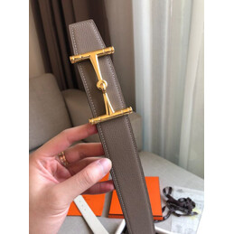 Hermes replica Taupe and Cream Reversible Horsebit Buckle Leather Belt