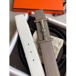 Hermes replica Taupe and Cream Reversible Horsebit Buckle Leather Belt