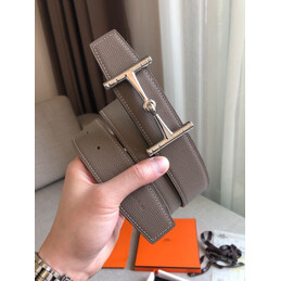 Hermes replica Taupe and Cream Reversible Horsebit Buckle Leather Belt