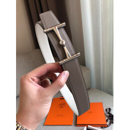 Hermes replica Taupe and Cream Reversible Horsebit Buckle Leather Belt