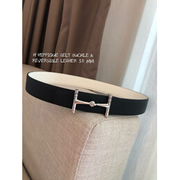Hermes replica Black and Cream Reversible Horsebit Buckle Silver Tone Hardware Leather Belt