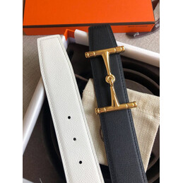 Hermes replica Black and Cream Reversible Horsebit Buckle Silver Tone Hardware Leather Belt