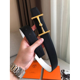 Hermes replica Black and Cream Reversible Horsebit Buckle Silver Tone Hardware Leather Belt