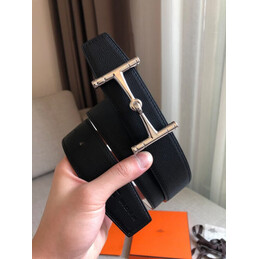 Hermes replica Black and Cream Reversible Horsebit Buckle Silver Tone Hardware Leather Belt