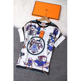 Replica Hermes White Horse Scarf Print Shirt