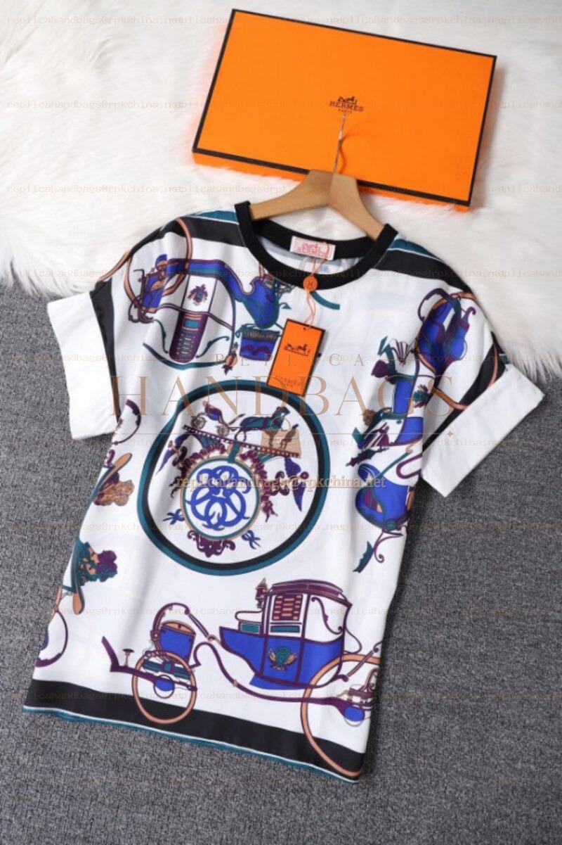 Replica Hermes White Horse Scarf Print Shirt