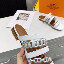 Replica Hermes White Brown Multi Strap Chain Sandal