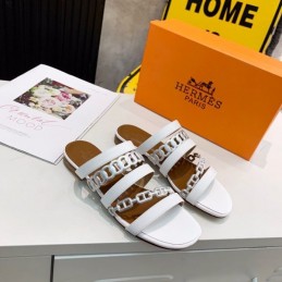 Replica Hermes White Brown Multi Strap Chain Sandal