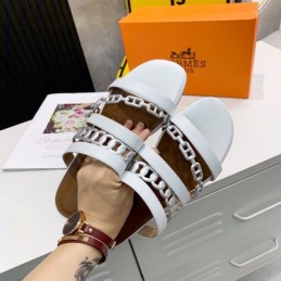 Replica Hermes White Brown Multi Strap Chain Sandal