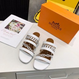 Replica Hermes White Brown Multi Strap Chain Sandal