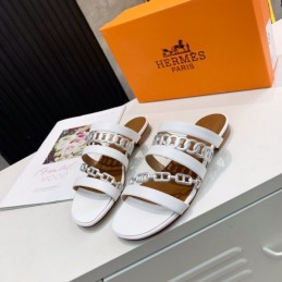 Replica Hermes White Brown Multi Strap Chain Sandal