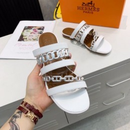 Replica Hermes White Brown Multi Strap Chain Sandal