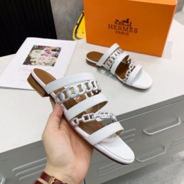 Replica Hermes White Brown Multi Strap Chain Sandal