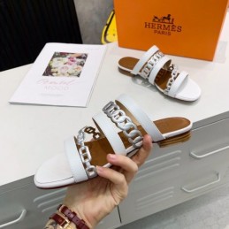 Replica Hermes White Brown Multi Strap Chain Sandal