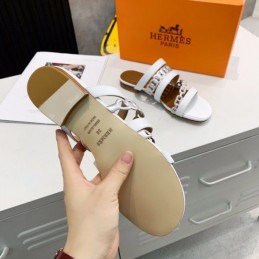 Replica Hermes White Brown Multi Strap Chain Sandal