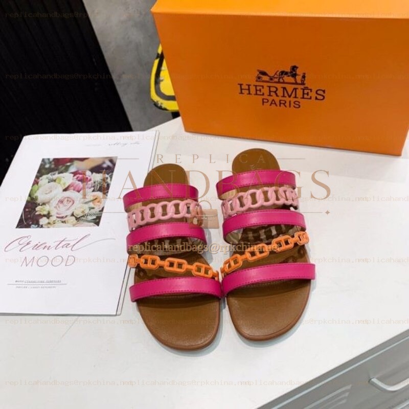 Replica Hermes Pink Multi Strap Chain Sandal