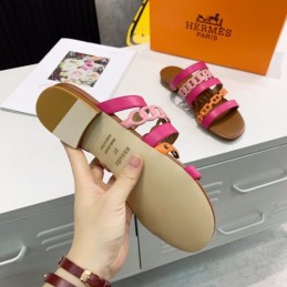 Replica Hermes Pink Multi Strap Chain Sandal