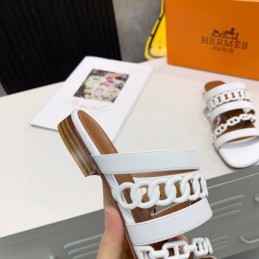 Replica Hermes White Multi Strap Chain Sandal