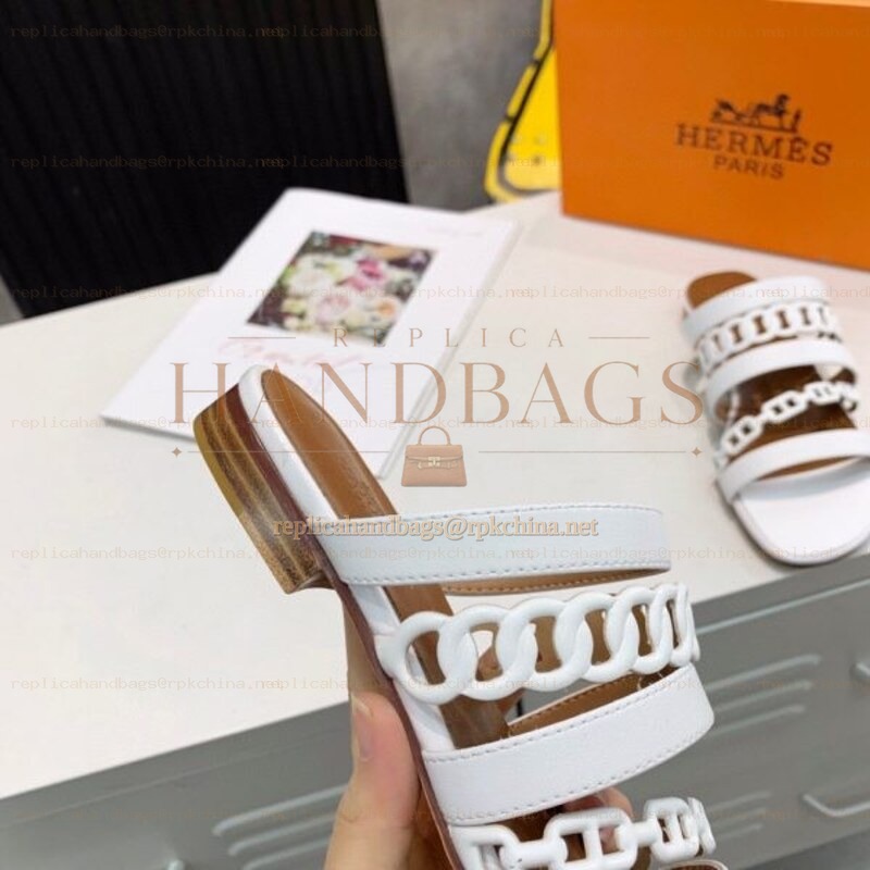 Replica Hermes White Multi Strap Chain Sandal